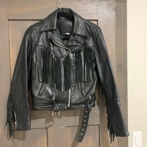 Vintage leather fringe moto jacket